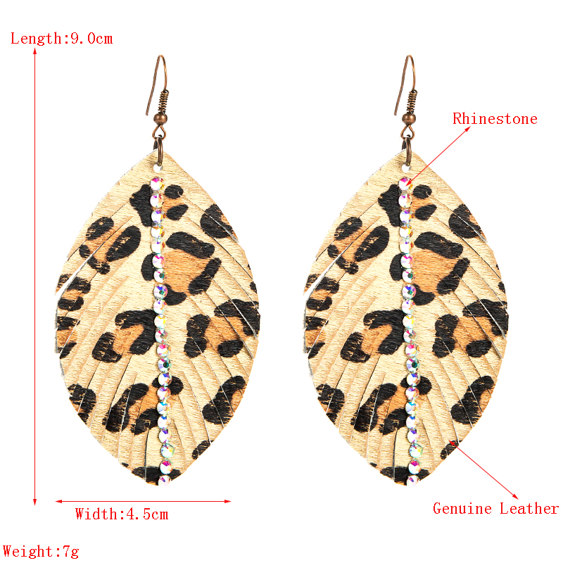 Wholesale Bohemia Leather Print Leopard Leaf Shape Earrings Nihaojewelry display picture 1