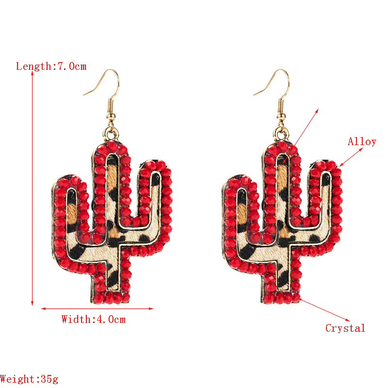 Wholesale New Creative Leather Leopard Print Cactus Earrings Nihaojewelry display picture 1