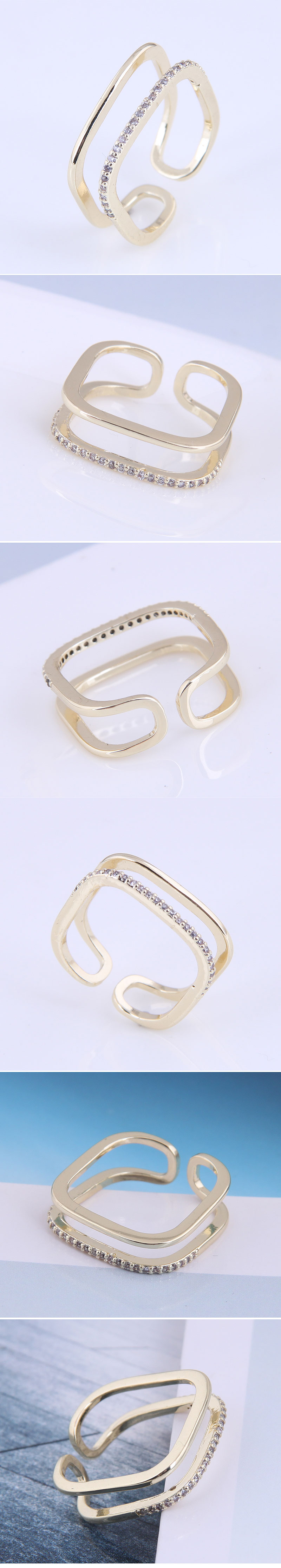 Großhandel Mode Kupfer Eingelegter Zirkon Geometrischer Mehrschichtiger Offener Ring Nihaojewelry display picture 1