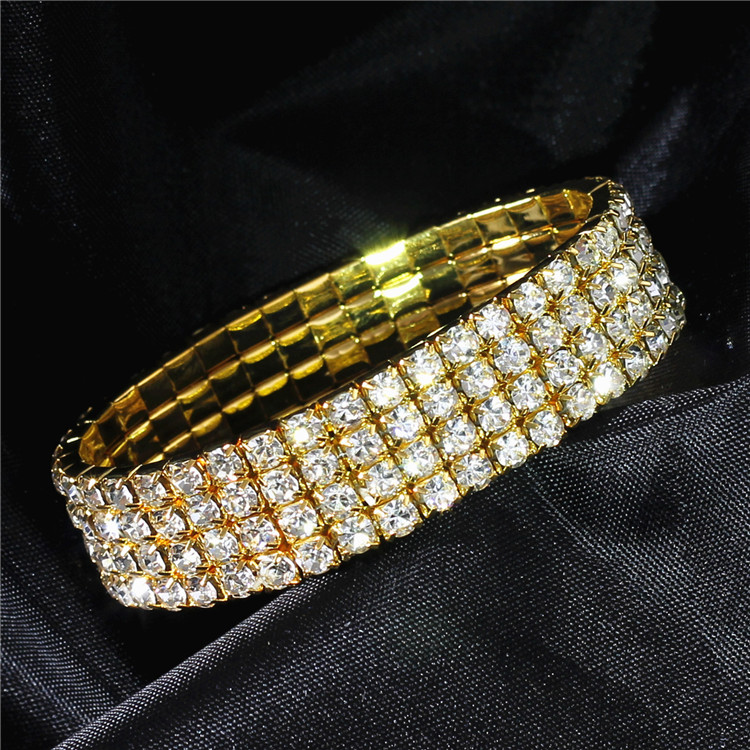 Simple Style Shiny Geometric Artificial Diamond Metal Wholesale Four-Layer Elastic Bracelet Tennis Bracelet display picture 1