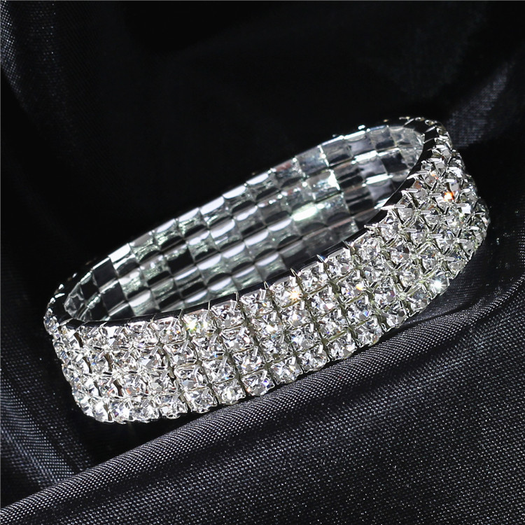 Simple Style Shiny Geometric Artificial Diamond Metal Wholesale Four-Layer Elastic Bracelet Tennis Bracelet display picture 2