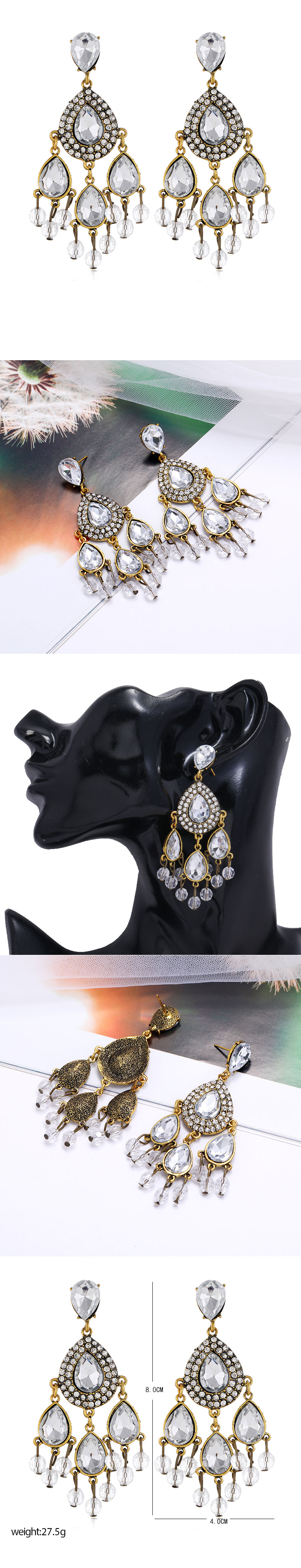 Nihaojewelry Jewelry Wholesale Fashion Metal Shining Gemstone Water Drop Earrings display picture 1