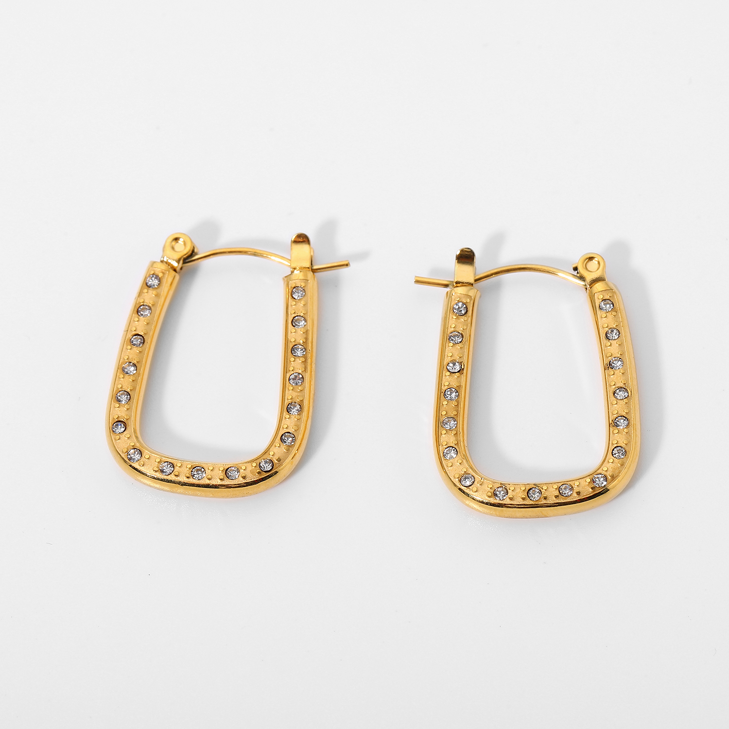 Fashion 18k Gold-plated U-shaped Inlaid Zirconium Hoop Earrings Wholesale Nihaojewelry display picture 7