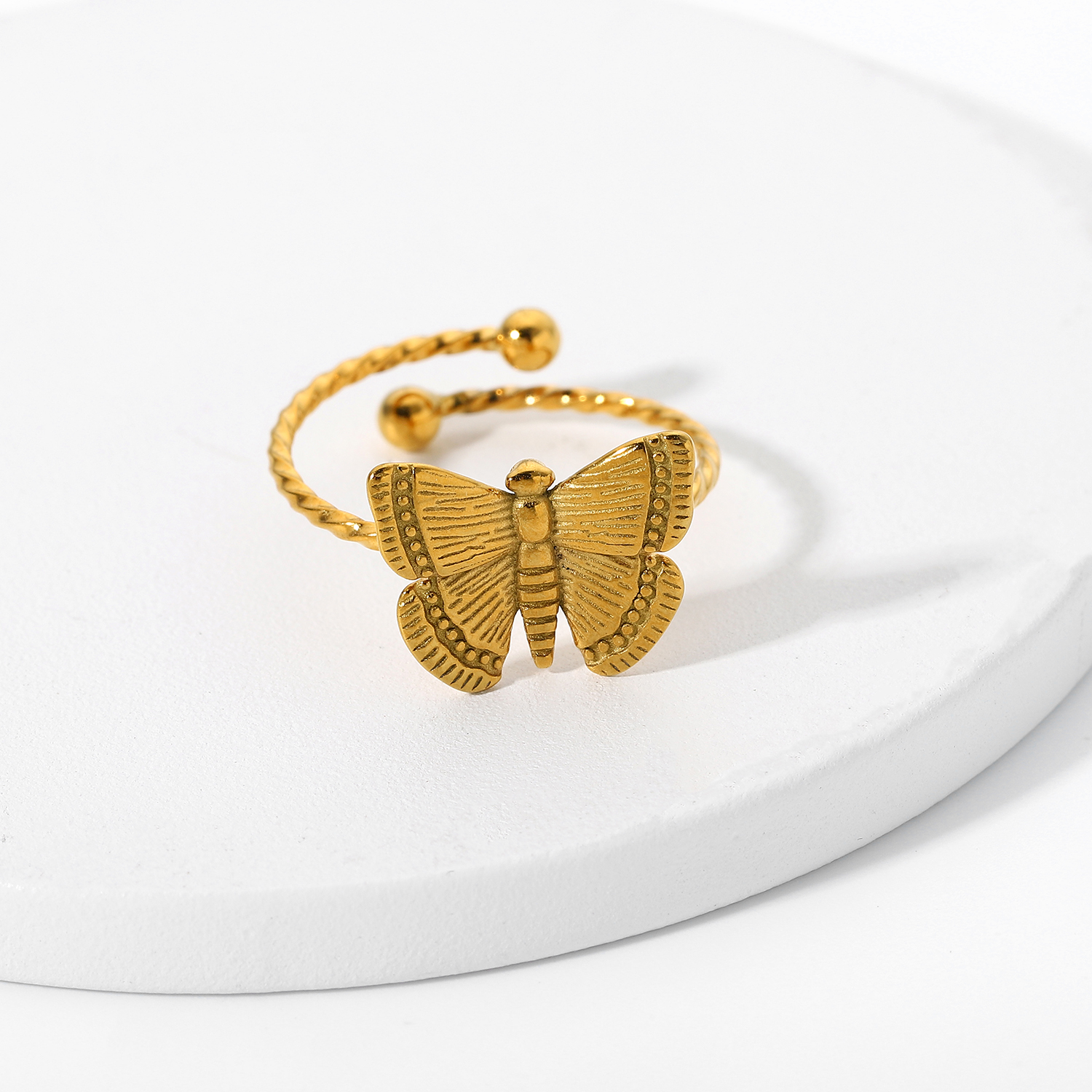 Großhandel Schmuck Schmetterlingsform Vergoldeter Edelstahl Öffnungsring Nihaojewelry display picture 1
