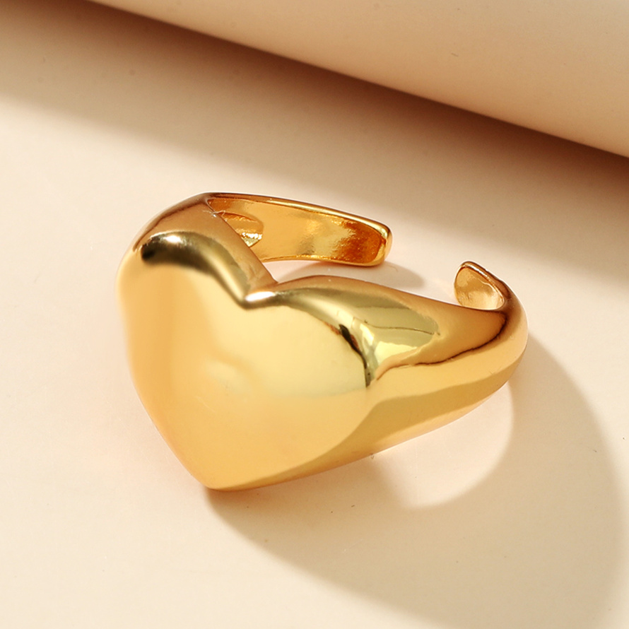 Korean Heart Glossy Copper Plated Real Gold Heart-shaped Ring display picture 1