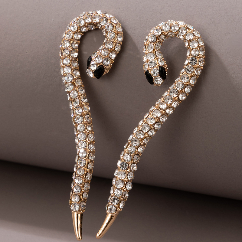 Wholesale Jewelry Snake Shape Full Of Diamonds Stud Earrings Nihaojewelry display picture 1