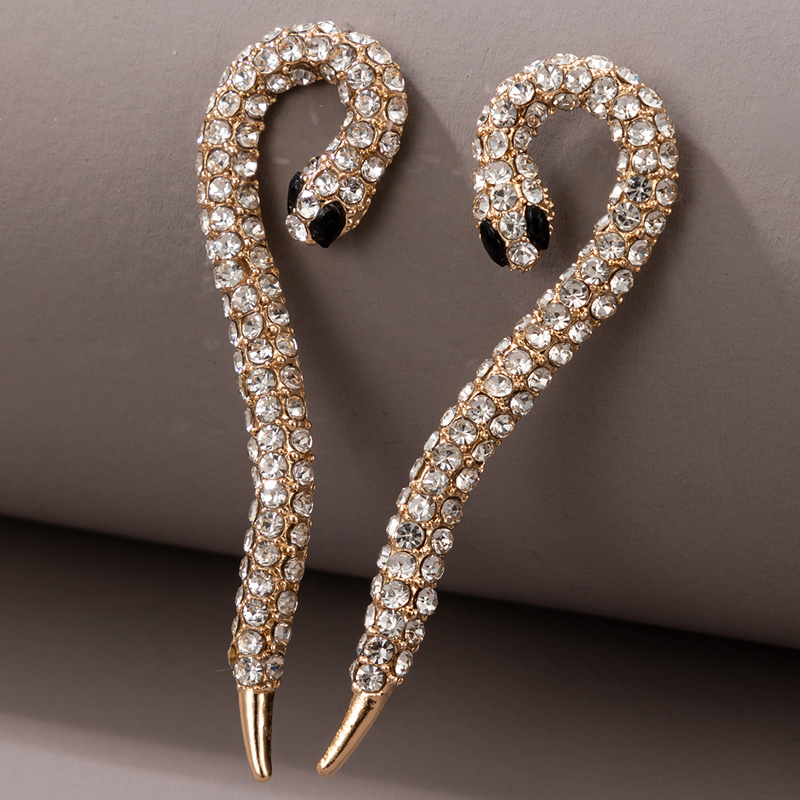 Wholesale Jewelry Snake Shape Full Of Diamonds Stud Earrings Nihaojewelry display picture 3