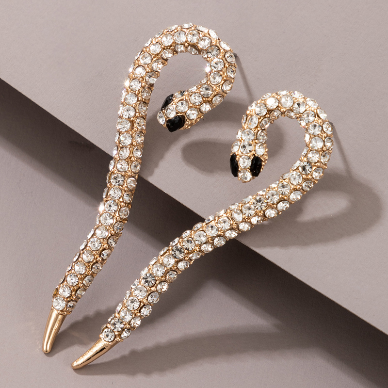 Wholesale Jewelry Snake Shape Full Of Diamonds Stud Earrings Nihaojewelry display picture 4