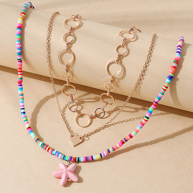 Großhandel Schmuck Kollidierende Farbe Herz Seestern Mehrschichtige Halskette Nihaojewelry display picture 1