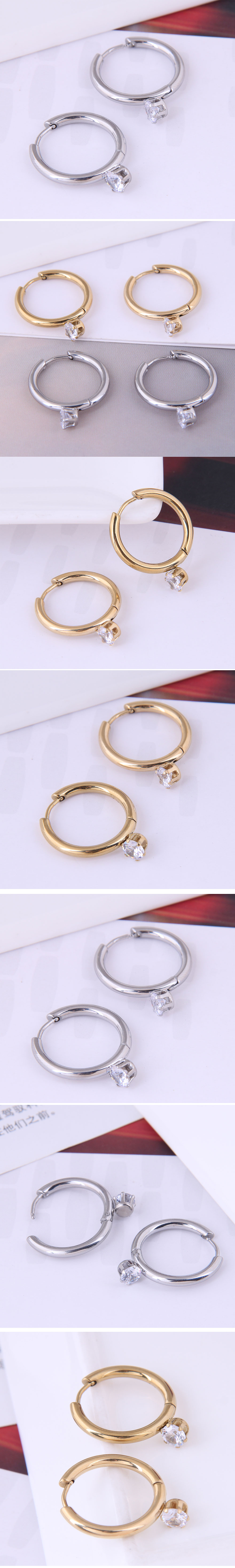 Wholesale Jewelry Zircon Circle Titanium Steel Earrings Nihaojewelry display picture 1
