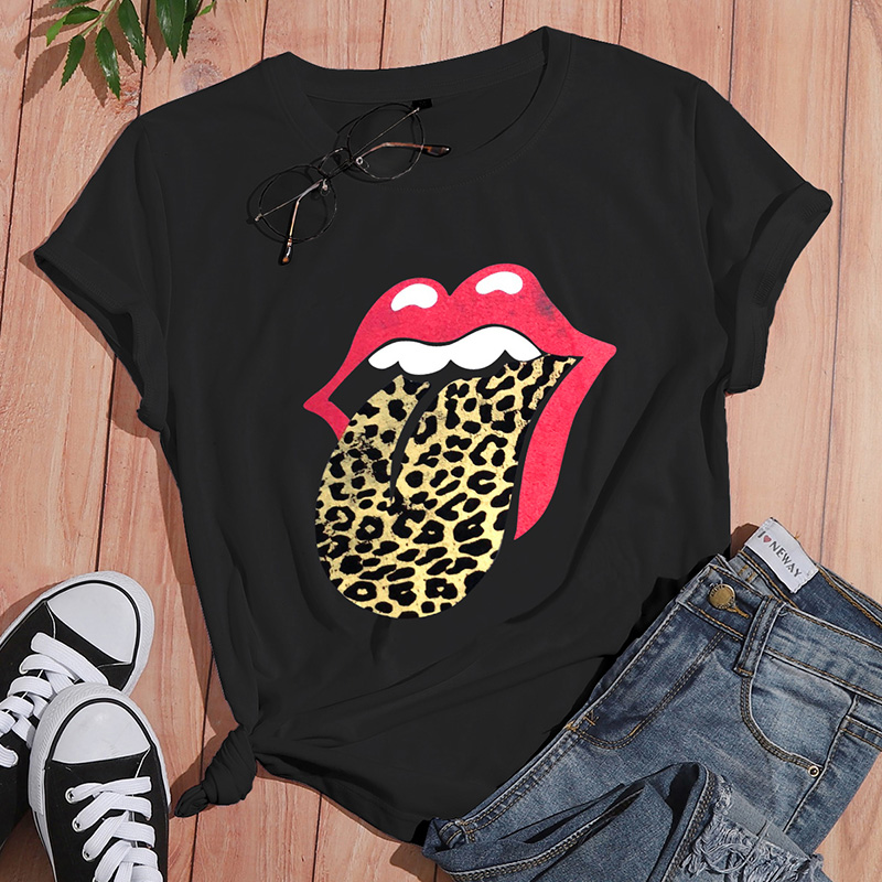 Wholesale Leopard Print Lip Print Short-sleeved T-shirt Nihaojewelry display picture 2