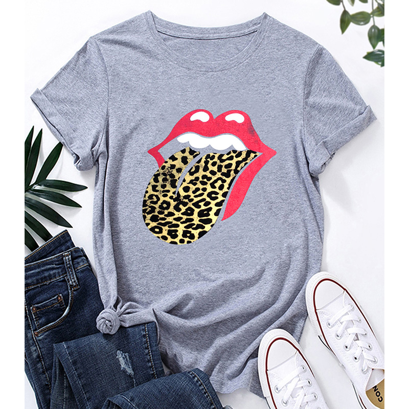 Wholesale Leopard Print Lip Print Short-sleeved T-shirt Nihaojewelry display picture 3