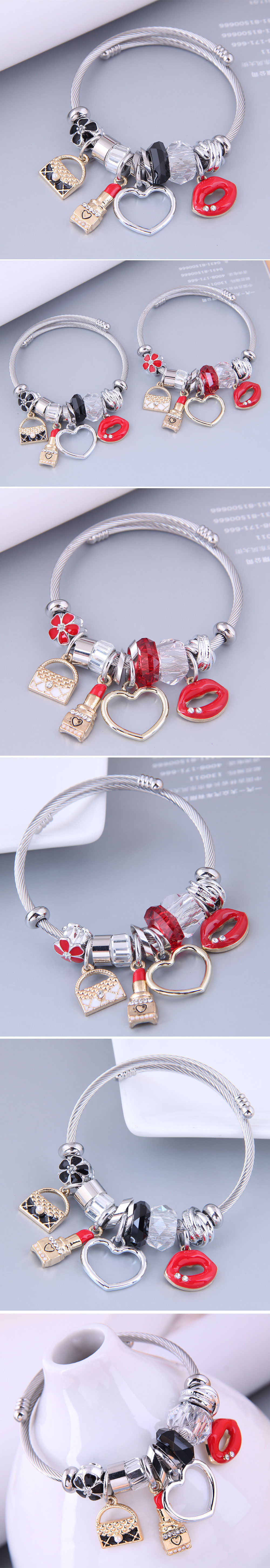 Nihaojewelry Wholesale Jewelry Fashion Metal Bag Lipstick Heart Lips Multi-element Pendant Bracelet display picture 1
