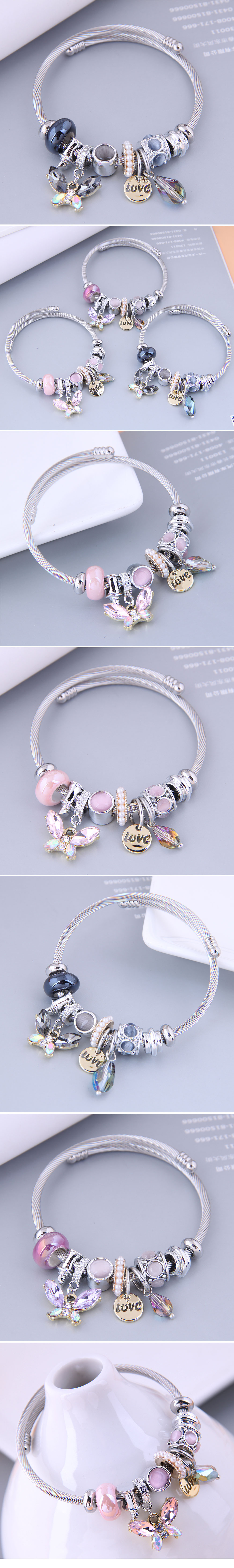 Nihaojewelry Wholesale Jewelry Fashion Metal Butterfly Love Water Drop Pendant Bracelet display picture 1
