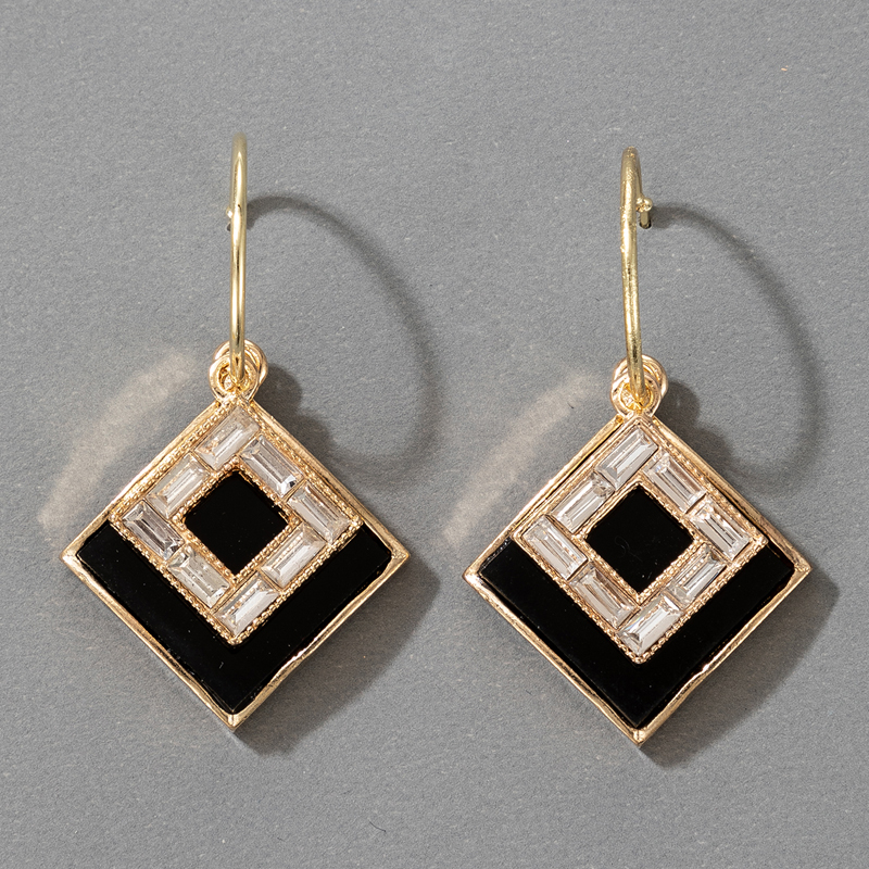 Nihaojewelry Wholesale Jewelry Retro Fashion Diamond Square Black And White Stitching Earrings display picture 3