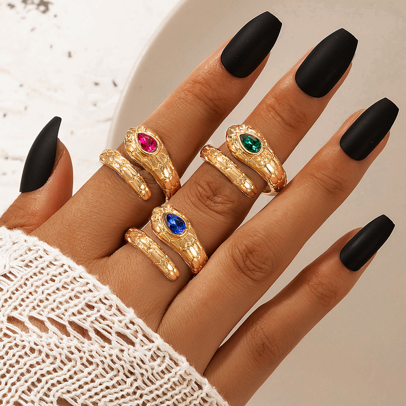 Nihaojewelry Wholesale Jewelry Three-color Snake Pattern Adjustable Alloy Ring 3-piece Set display picture 2