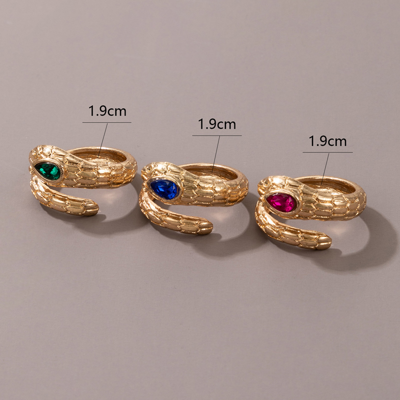 Nihaojewelry المجوهرات بالجملة ثلاثة ألوان الأفعى نمط قابل للتعديل سبائك حلقة 3-قطعة مجموعة display picture 3
