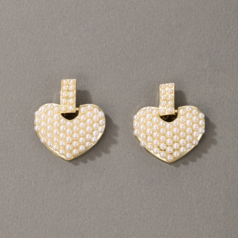 Vente En Gros Accessoires Perle Coeur Plein Diamant Boucles D&#39;oreilles Nihaojewelry display picture 3