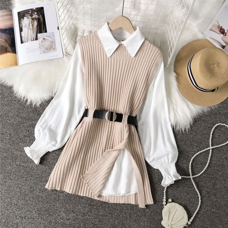Wholesale Solid Color Knitted Long Sleeve Shirt Skirt Two-piece Suit Nihaojewelry display picture 1