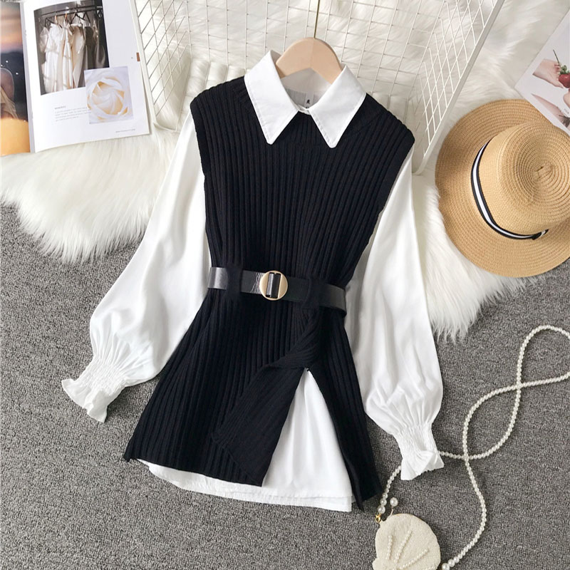 Wholesale Solid Color Knitted Long Sleeve Shirt Skirt Two-piece Suit Nihaojewelry display picture 2