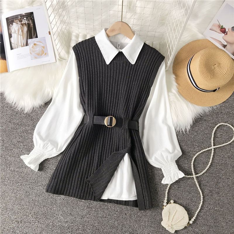 Wholesale Solid Color Knitted Long Sleeve Shirt Skirt Two-piece Suit Nihaojewelry display picture 4