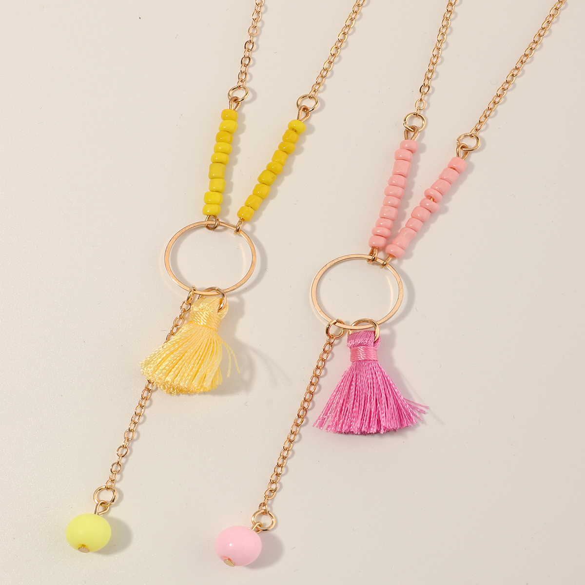 Simple Tassel Beads Pendant Metal Necklace Wholesale Nihaojewelry display picture 3