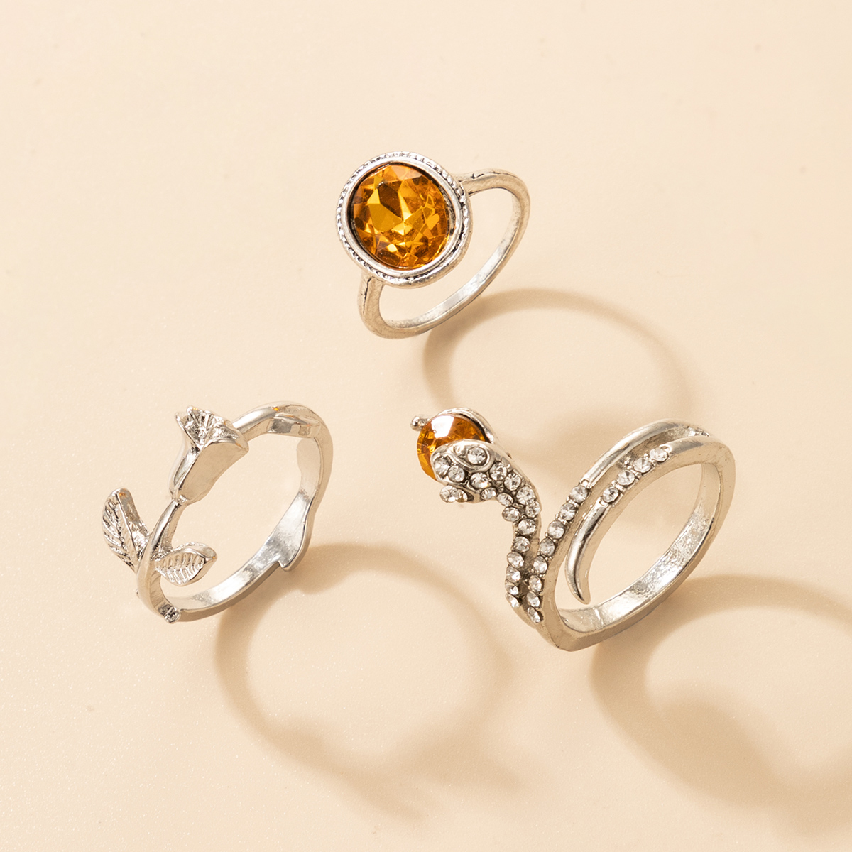 Fashion Full Diamond Snake Gem Ring Three-piece Set Wholesale Nihaojewelry display picture 1