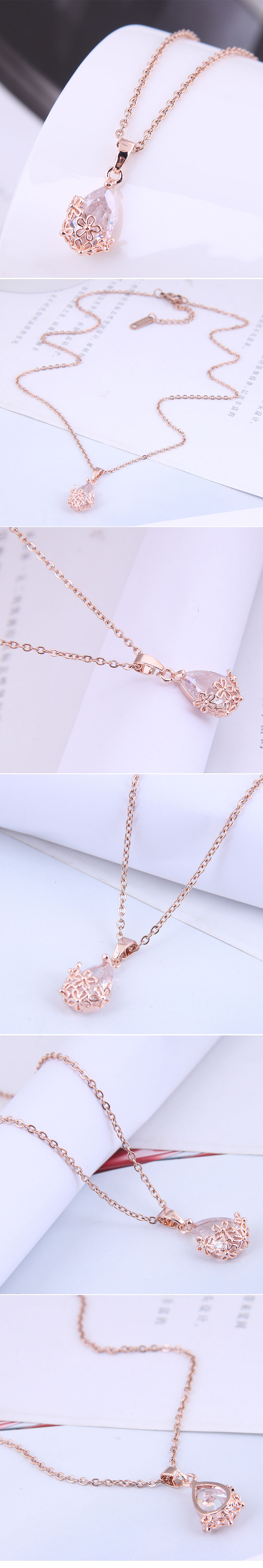 Korean Fashion Water Drop Zircon Copper Necklace Wholesale Nihaojewelry display picture 1