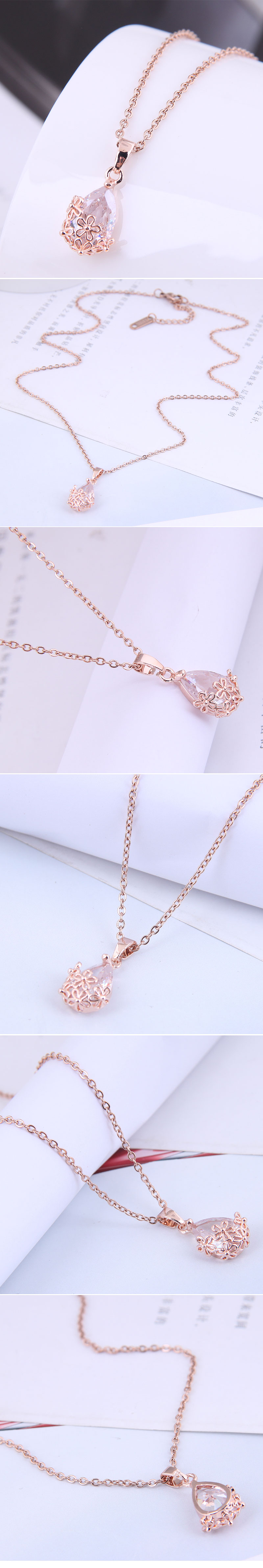 Koreanische Mode Wassertropfen Zirkon Kupfer Halskette Großhandel Nihaojewelry display picture 1
