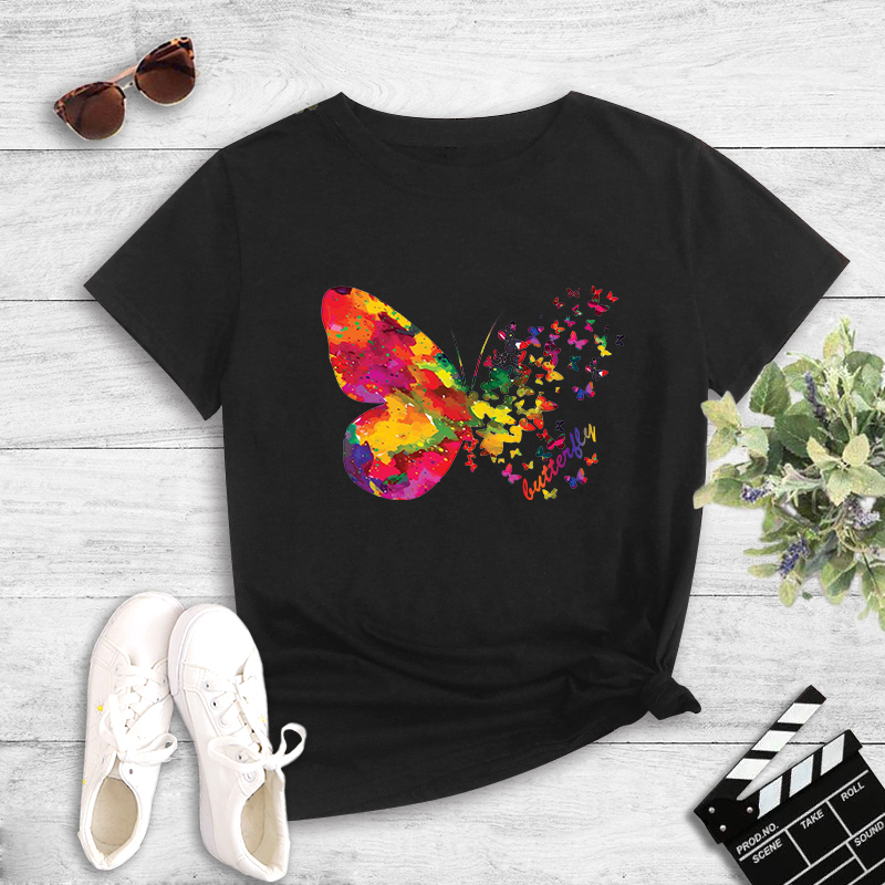 Wholesale Color Butterfly Print Short-sleeved T-shirt Nihaojewelry display picture 1