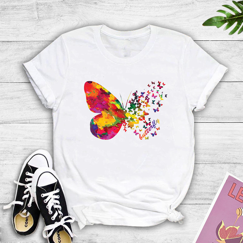 Wholesale Color Butterfly Print Short-sleeved T-shirt Nihaojewelry display picture 2