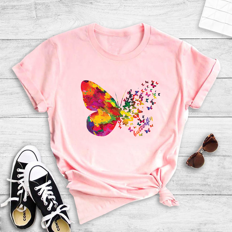 Wholesale Color Butterfly Print Short-sleeved T-shirt Nihaojewelry display picture 4