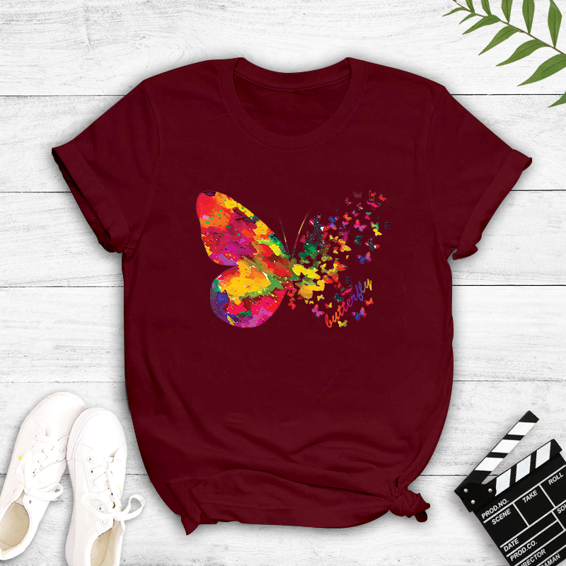 Wholesale Color Butterfly Print Short-sleeved T-shirt Nihaojewelry display picture 5
