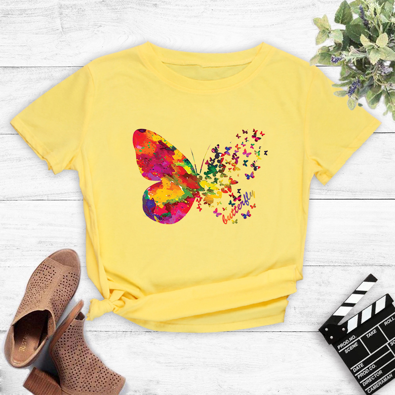 Wholesale Color Butterfly Print Short-sleeved T-shirt Nihaojewelry display picture 6