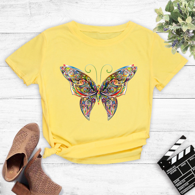 Wholesale Color Butterfly Print Short-sleeved T-shirt Nihaojewelry display picture 4