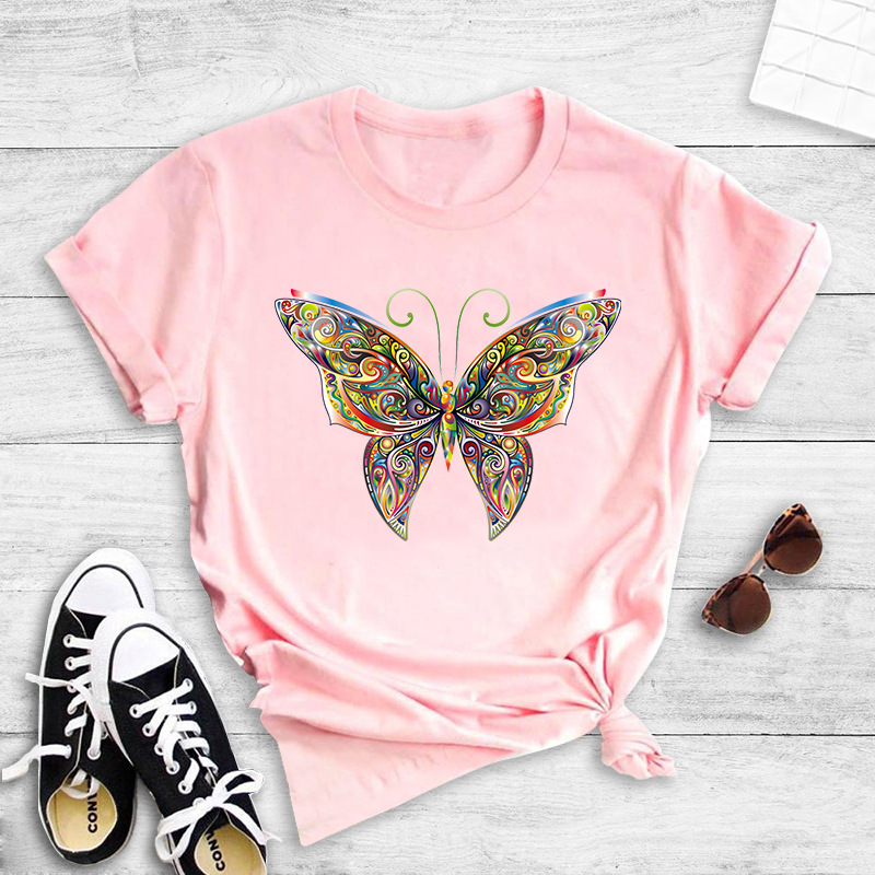 Wholesale Color Butterfly Print Short-sleeved T-shirt Nihaojewelry display picture 5