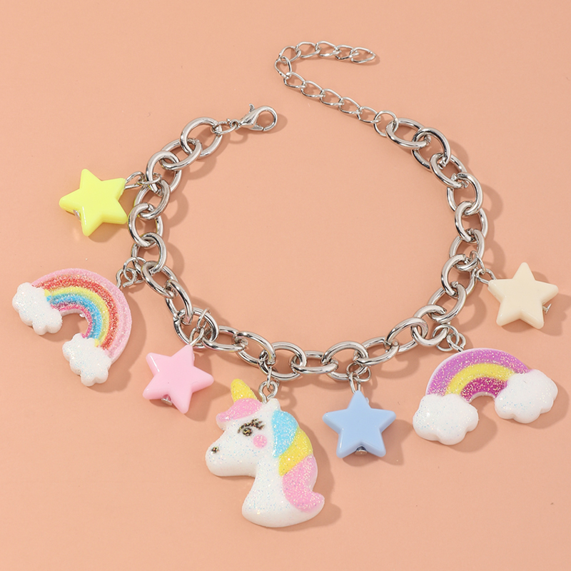Metal Chain Unicorn Rainbow Star Pendant Bracelet Wholesale Nihaojewelry display picture 1
