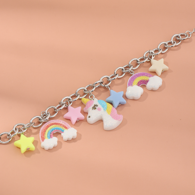 Metal Chain Unicorn Rainbow Star Pendant Bracelet Wholesale Nihaojewelry display picture 3