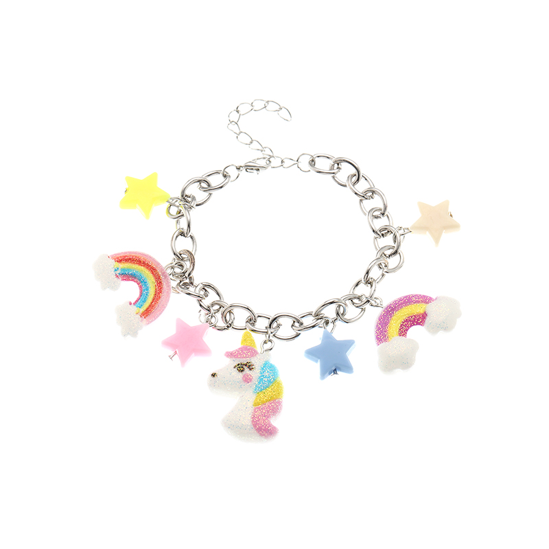 Metal Chain Unicorn Rainbow Star Pendant Bracelet Wholesale Nihaojewelry display picture 5