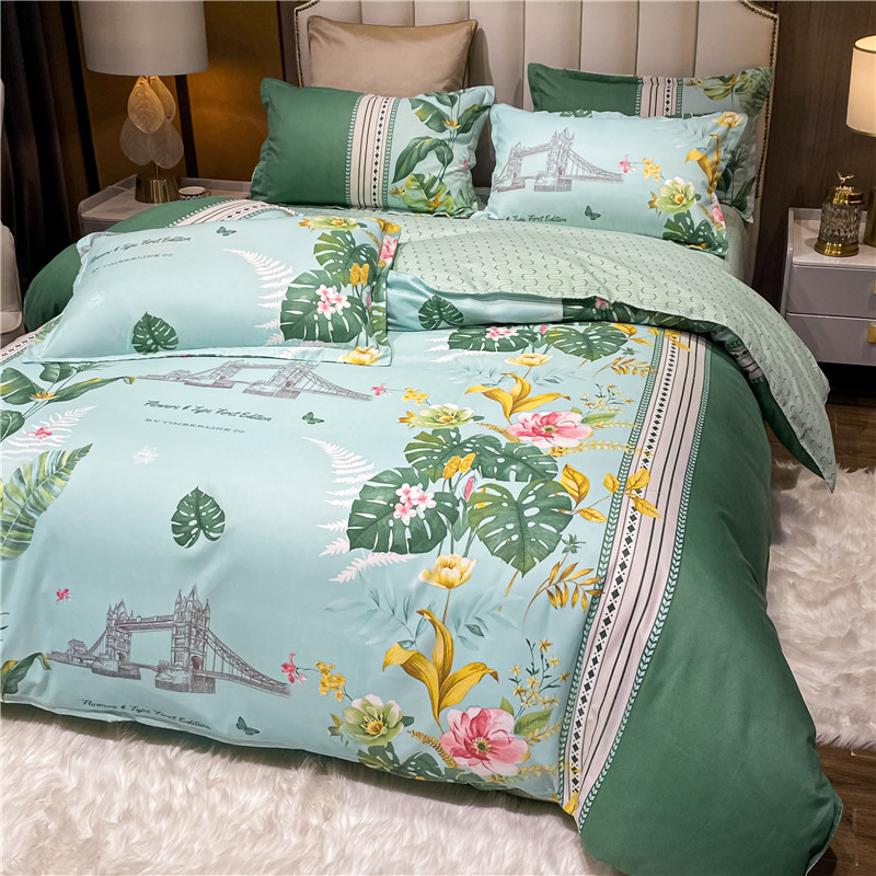 Wholesale Plant Leaves Flower Printing Green Bedding Four-piece Set Nihaojewelry display picture 3