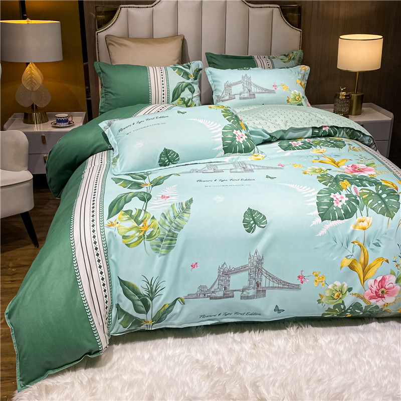 Wholesale Plant Leaves Flower Printing Green Bedding Four-piece Set Nihaojewelry display picture 5