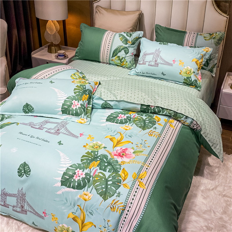 Wholesale Plant Leaves Flower Printing Green Bedding Four-piece Set Nihaojewelry display picture 8