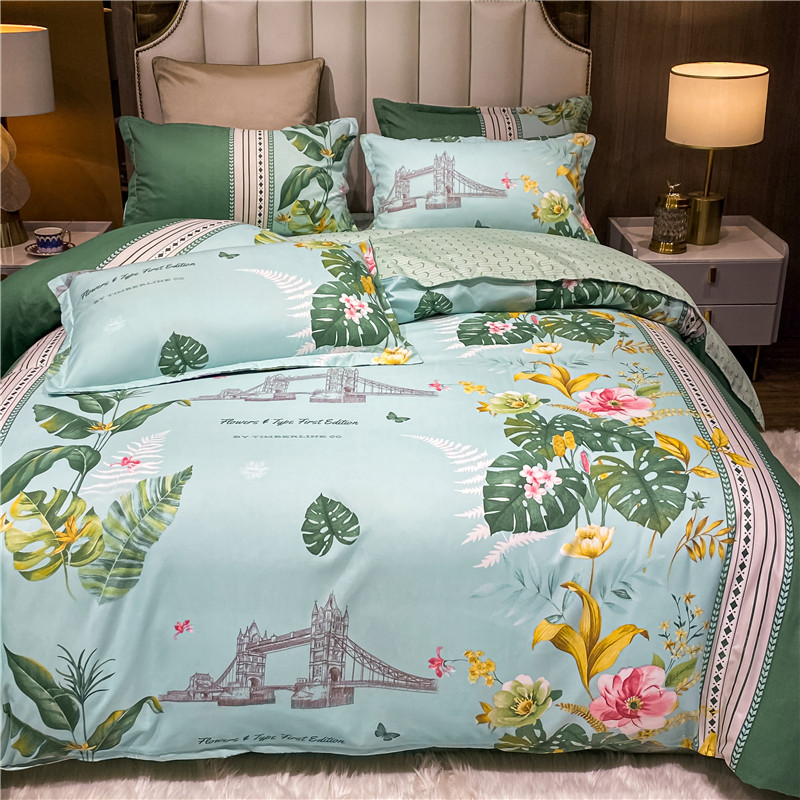 Wholesale Plant Leaves Flower Printing Green Bedding Four-piece Set Nihaojewelry display picture 9