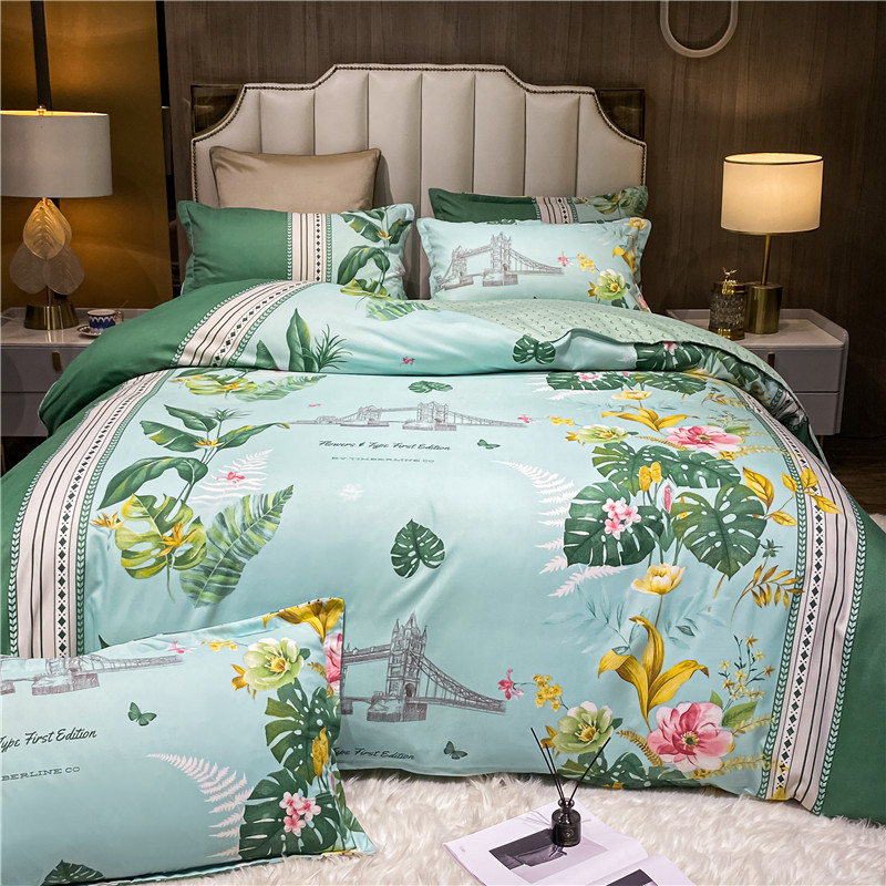 Wholesale Plant Leaves Flower Printing Green Bedding Four-piece Set Nihaojewelry display picture 11