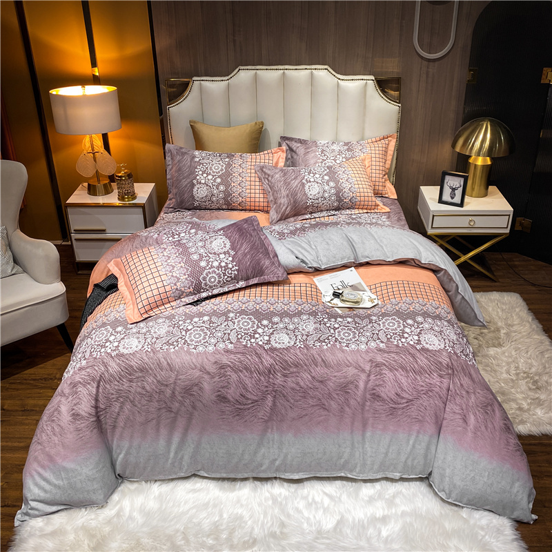 Wholesale Gradient Color Lace Flower Printed Brushed Bedclothes Set Nihaojewelry display picture 7