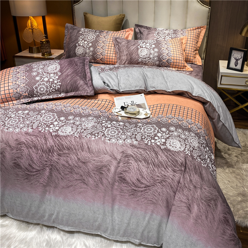 Wholesale Gradient Color Lace Flower Printed Brushed Bedclothes Set Nihaojewelry display picture 10