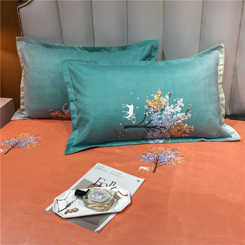 Wholesale Gradient Color Flower Printed Brushed Green Bedding Set Nihaojewelry display picture 5