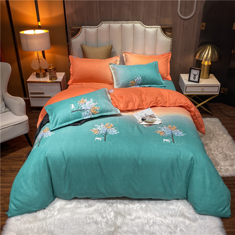 Wholesale Gradient Color Flower Printed Brushed Green Bedding Set Nihaojewelry display picture 7