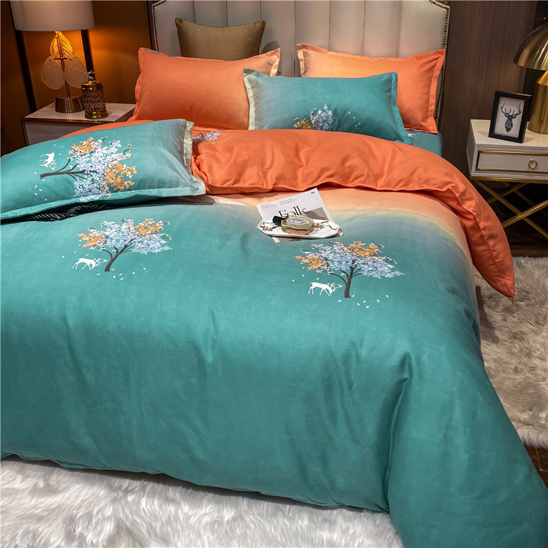 Wholesale Gradient Color Flower Printed Brushed Green Bedding Set Nihaojewelry display picture 9