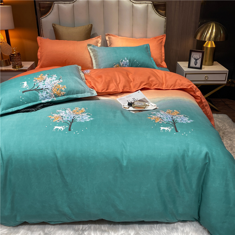 Wholesale Gradient Color Flower Printed Brushed Green Bedding Set Nihaojewelry display picture 12